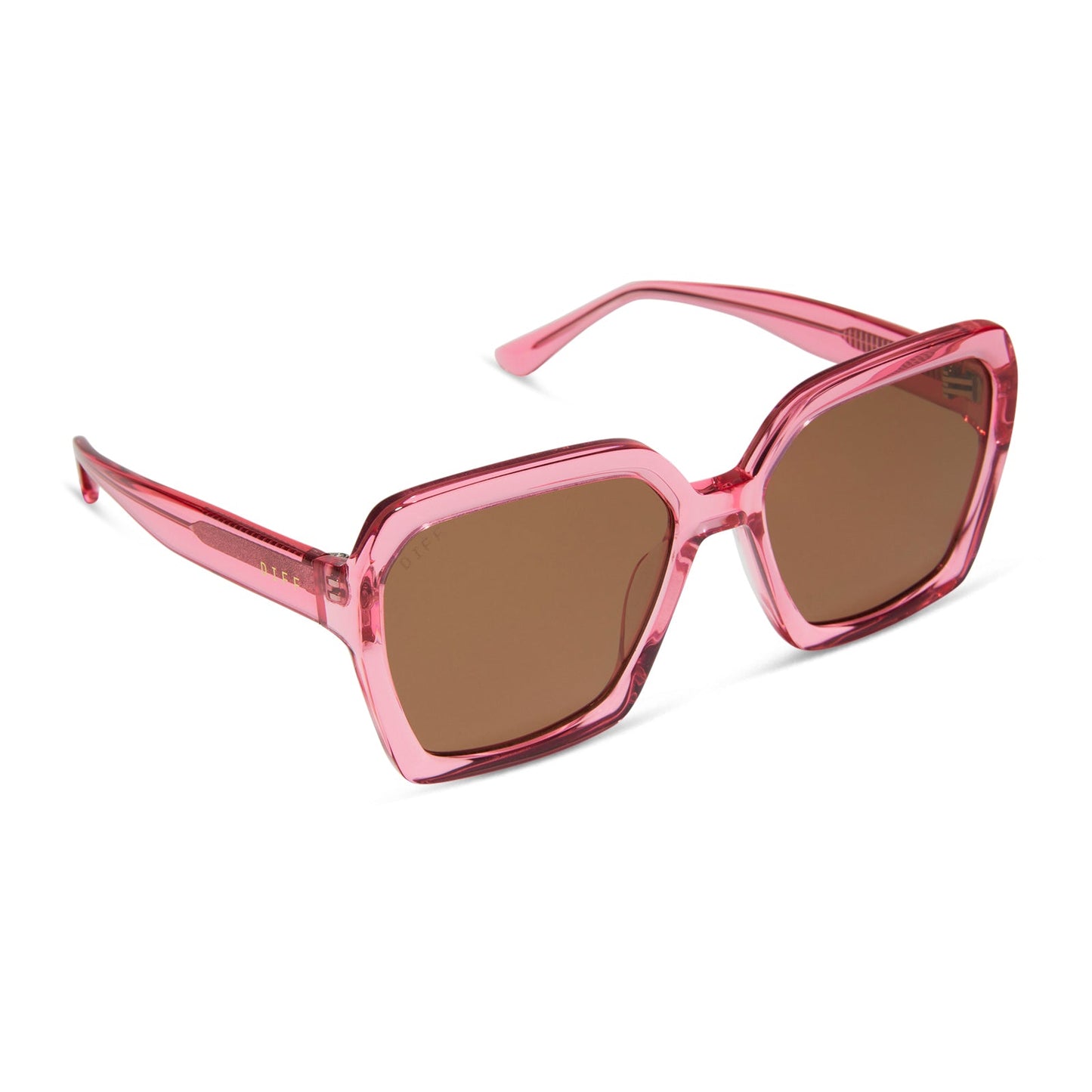 SLOANE - CANDY PINK CRYSTAL + BROWN SUNGLASSES