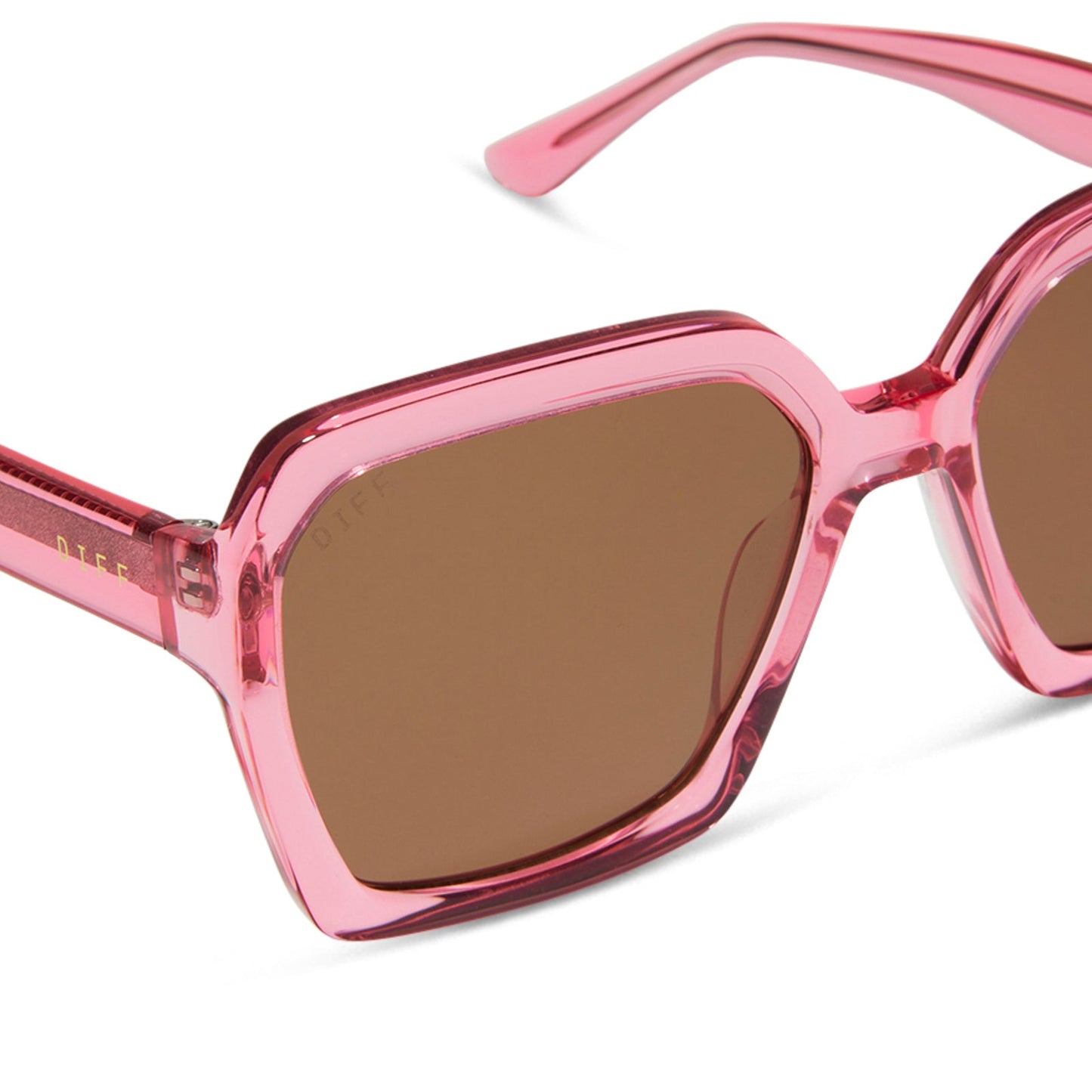 SLOANE - CANDY PINK CRYSTAL + BROWN SUNGLASSES