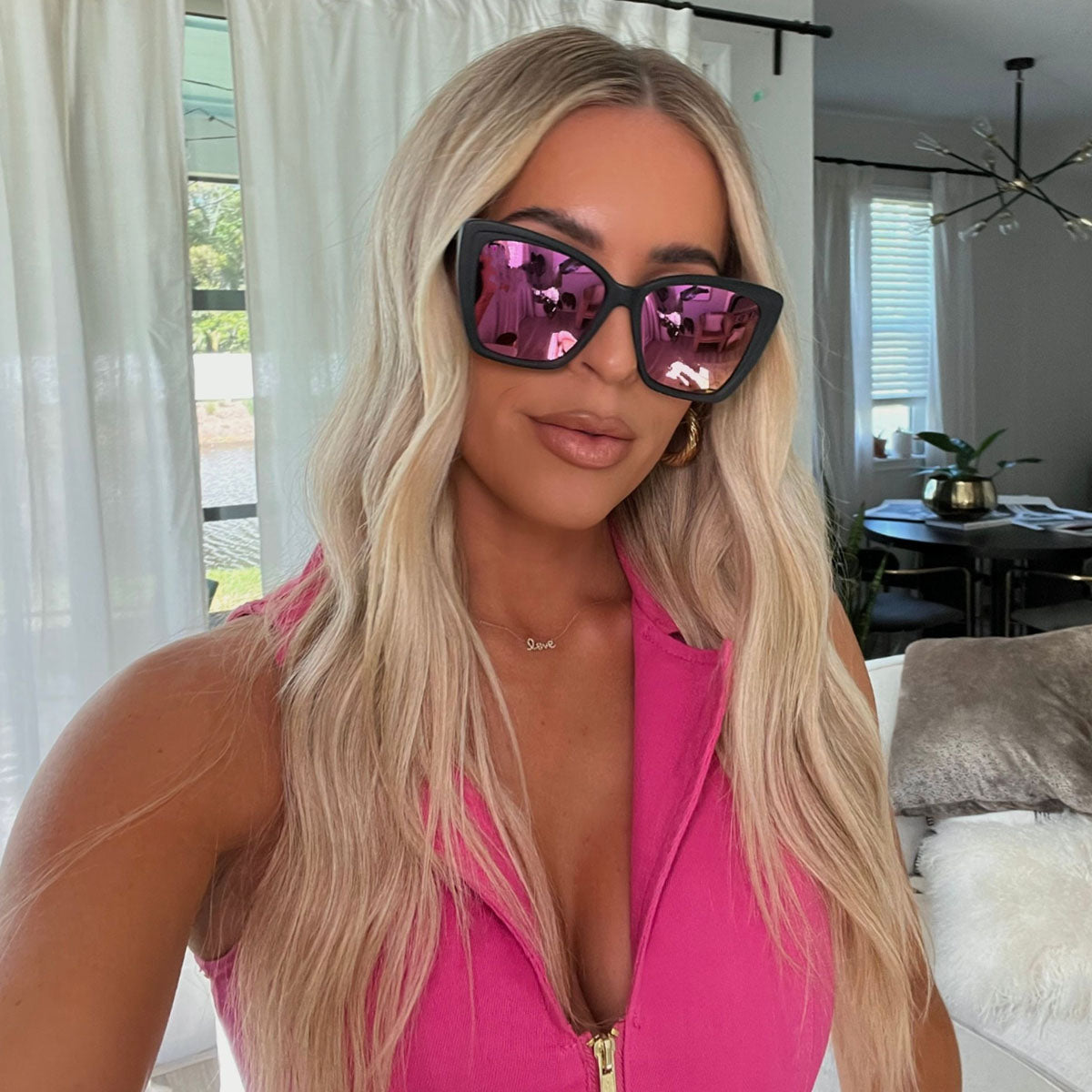 BECKY II - MATTE BLACK + PINK MIRROR POLARIZED SUNGLASSES