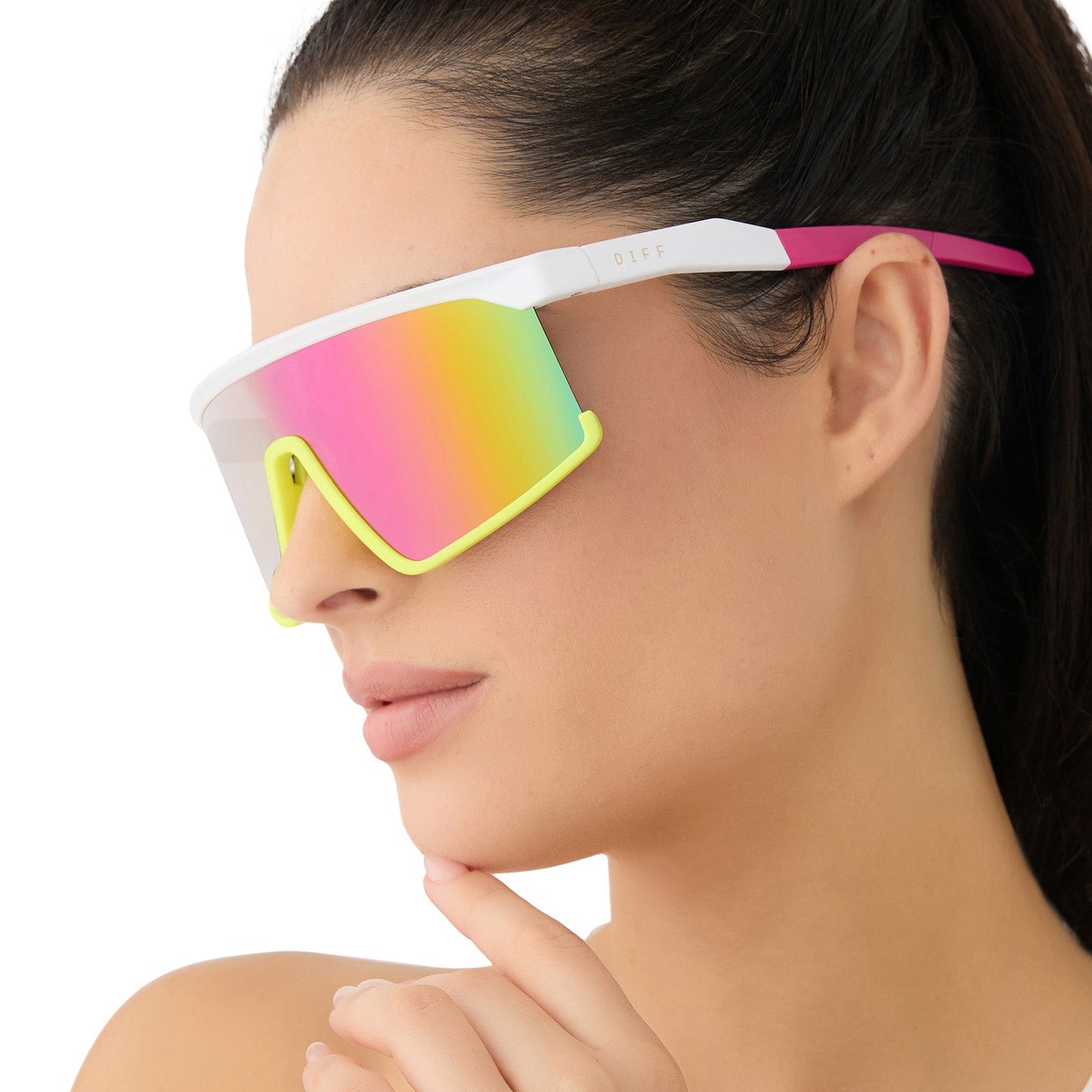 SPIKE - MATTE WHITE + NEON YELLOW + HOT PINK + PINK RUSH MIRROR + POLARIZED SUNGLASSES