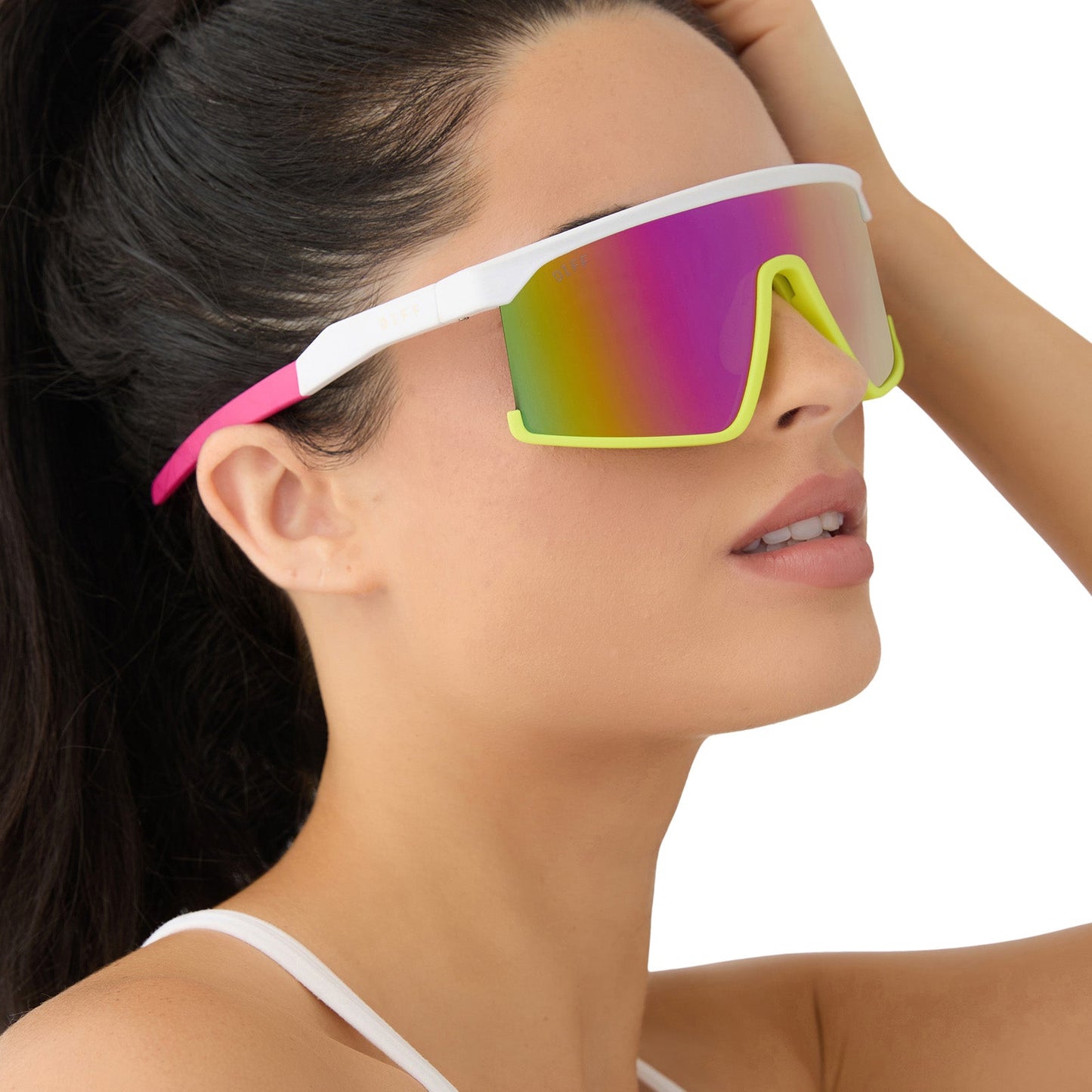 SPIKE - MATTE WHITE + NEON YELLOW + HOT PINK + PINK RUSH MIRROR + POLARIZED SUNGLASSES